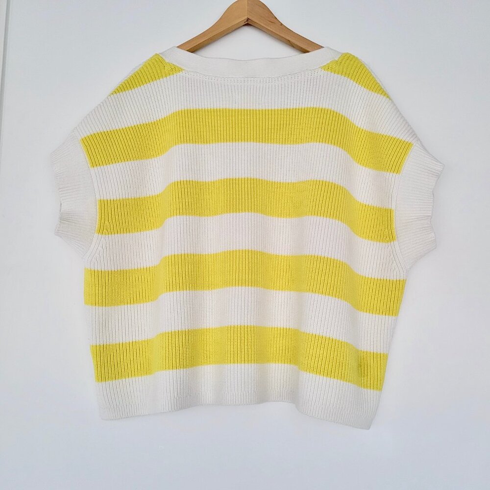 Anthropologie Maeve Oversized Striped V-Neck Sweater Vest in Chartreuse Size M - Picture 5 of 13
